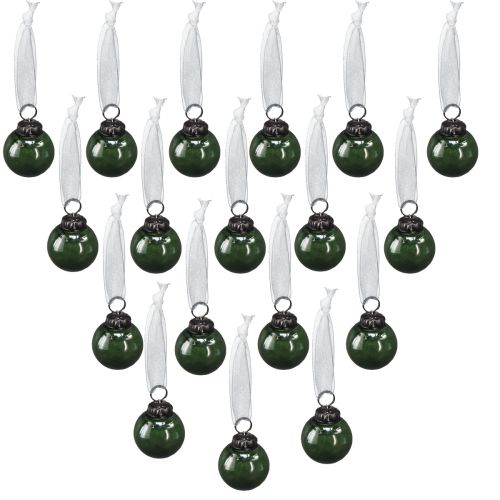 Article Mini boules de Noël boules de verre vertes Ø3cm 18 pièces dans un verre