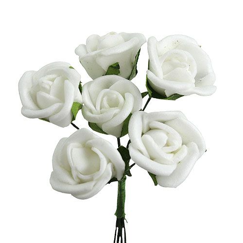Floristik24 Mini roses en mousse Ø 1,5cm blanches 72 pcs