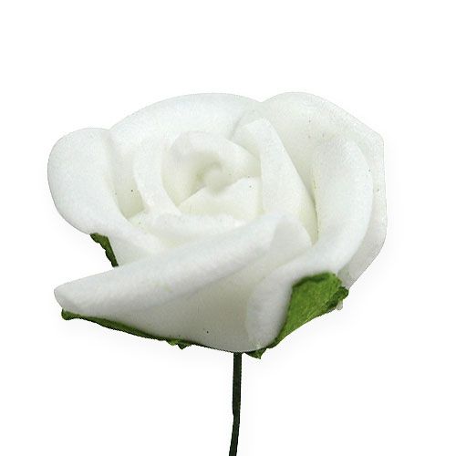Floristik24 Mini roses en mousse Ø 1,5cm blanches 72 pcs