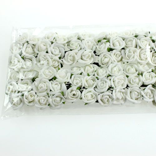 Floristik24 Mini roses en mousse Ø 1,5cm blanches 72 pcs