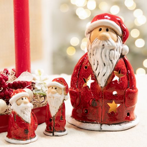 Figurine Père Noël en céramique avec portes-lumière et étoiles 15 cm | Floristik24.fr
