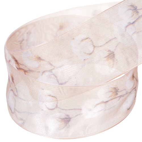 Article Ruban d'organza, fleurs de coton, ruban décoratif, rose, 40 mm, 15 m