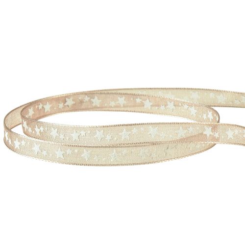Article Ruban organza beige avec étoiles blanches Ruban de Noël 6mm 20m
