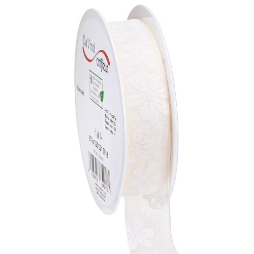 Article Ruban cadeau fleur en organza crème 25 mm 18 m