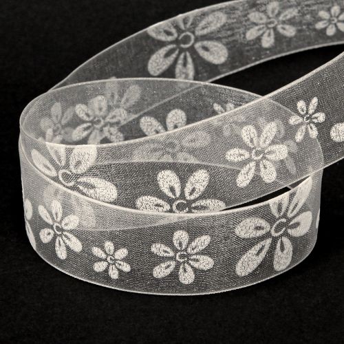 Article Ruban cadeau fleur en organza crème 25 mm 18 m