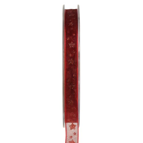 Article Ruban Organza rouge avec étoiles scintillantes – Ruban de Noël 10mm 20m