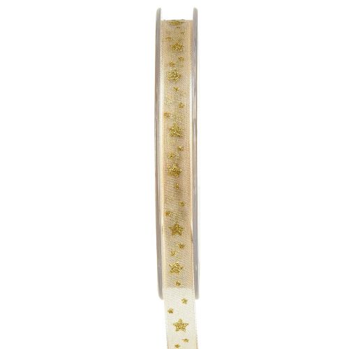 Article Ruban Organza Ruban Noël étoiles beige doré L10mm L20m