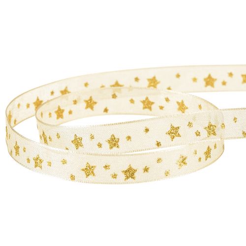 Article Ruban Organza Ruban Noël étoiles beige doré L10mm L20m
