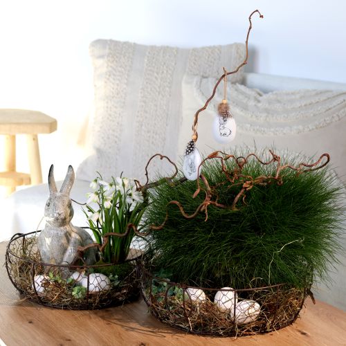 Floristik24 Oeufs de Pâques à suspendre plumes lapins métal 5×7cm 8 pcs