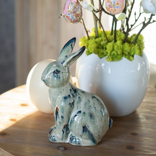Floristik24 Lapin de Pâques en céramique beige émaillé bleu 18x11x25,5cm