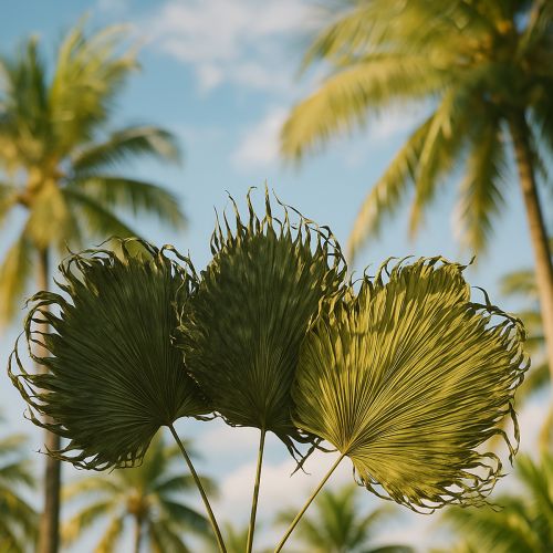 Article Décoration de feuilles de palmier pour compositions exotiques et décorations de table, 5 pièces
