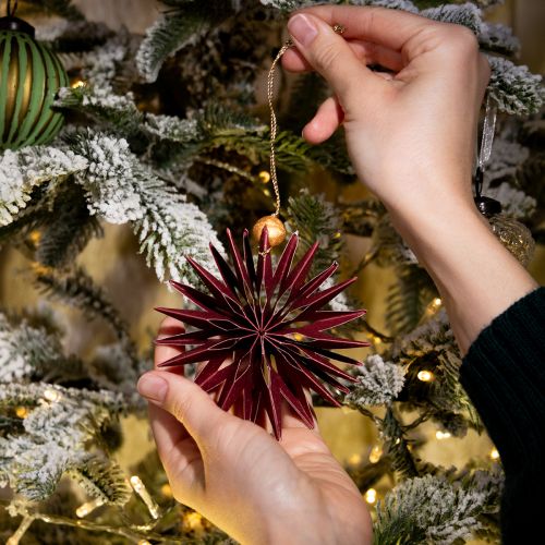 Article Étoiles décoratives en papier à suspendre, parfaites pour les décorations de fêtes.