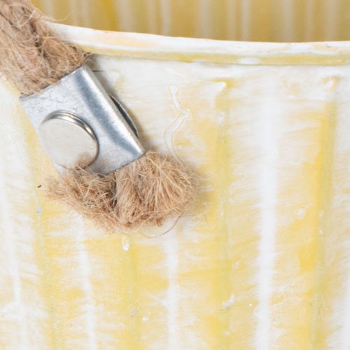 Article Pot de fleurs décoratif en métal avec poignées, rose/vert/jaune, style shabby chic, Ø 12 cm, H 10 cm, lot de 3