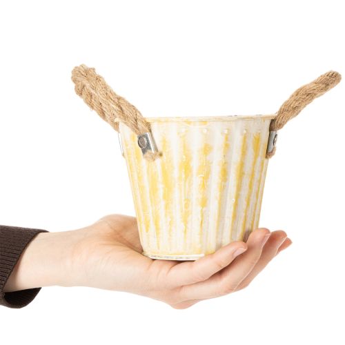 Article Pot de fleurs décoratif en métal avec poignées, rose/vert/jaune, style shabby chic, Ø 12 cm, H 10 cm, lot de 3