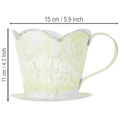 Article Pot de fleurs, porte-filtre à café décoratif, pot en métal pour plantes, décor floral vert et blanc, style shabby chic, H 11 cm Ø 11 cm