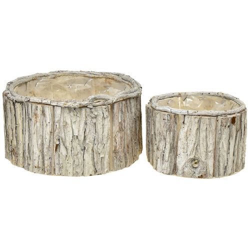 Article Jardinière en bois d&#39;écorce ronde blanc naturel 26/18cm lot de 2 pièces
