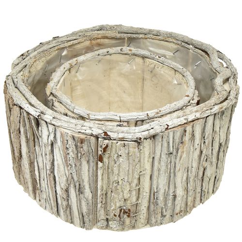 Article Jardinière en bois d&#39;écorce ronde blanc naturel 26/18cm lot de 2 pièces