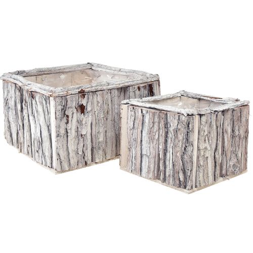 Article Jardinière en bois avec écorce blanc naturel 17/24cm lot de 2 pièces