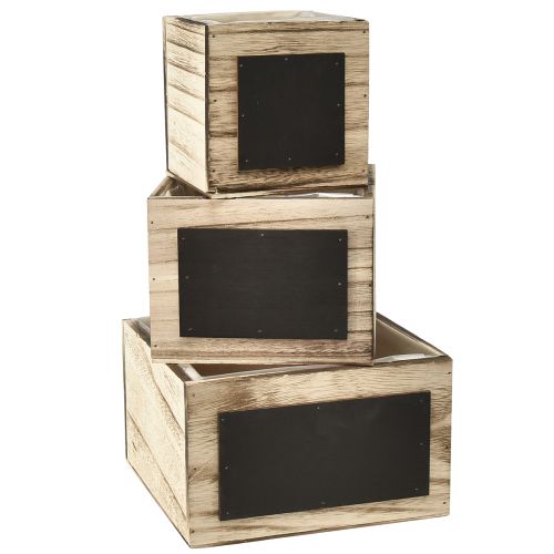 Article Boîtes rustiques en bois avec surfaces de tableau noir – Naturel et noir, différentes tailles – Solution d&#39;organisation polyvalente – Lot de 3