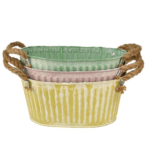 Floristik24 Bol à plantes pot ovale avec anse jaune/vert/rose 27cm 3pcs
