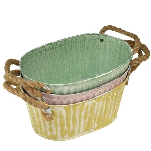 Floristik24 Bol à plantes pot ovale avec anse jaune/vert/rose 27cm 3pcs