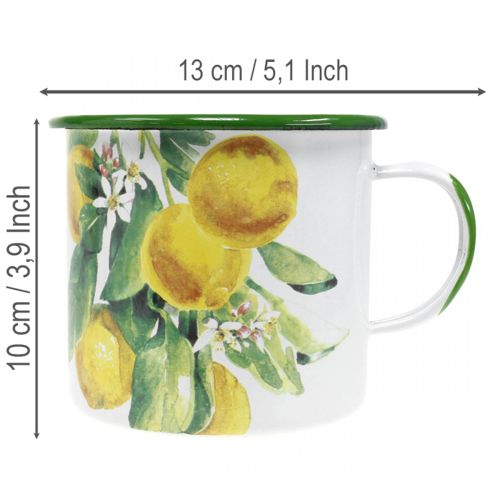 Article Pot de fleurs émaillé, pot décoratif avec branche de citronnier, style méditerranéen Ø9,5 cm H10 cm