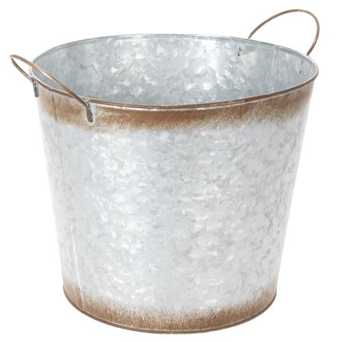 Floristik24 Pot de fleurs avec anses, coupe décorative à l'aspect rouillé, récipient en métal argenté Ø26 cm H25,5 cm