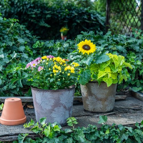 Article Cache-pot, décoration d'automne, récipient en métal avec feuilles dorées Ø25,5cm H22cm