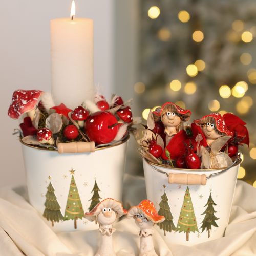 Set de 2 figurines décoratives champignon rouge fille et garçon en céramique 13 cm | Floristik24.fr