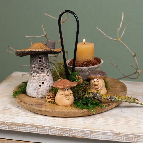 Article Figurines de champignons joyeux avec visages - différentes nuances de marron, 6,5 cm - décoration amusante pour le jardin et la maison - 3 pcs