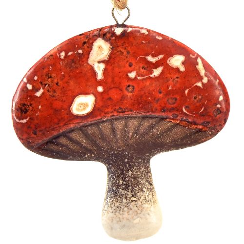 Article Charmants pendentifs champignons rouges avec cordon de jute 3 cm - décoration parfaite d&#39;automne et de Noël - 6 pièces