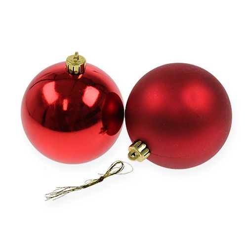 Boules de sapin de Noël en plastique rouge 8cm 6 pcs