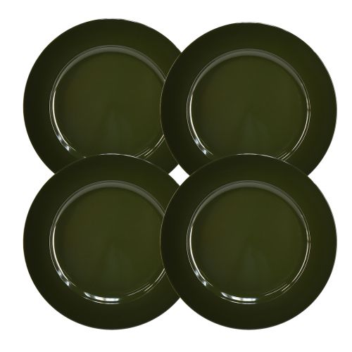 Article Assiette élégante en plastique vert foncé 28 cm 4pcs