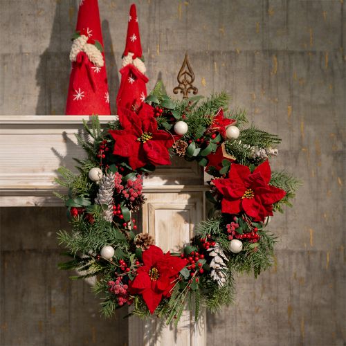 Article Magnifique étoile de Noël - Poinsettia en rouge - 46 cm 6pcs 2 bouquet