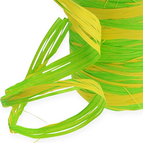 Article Ruban raphia bicolore vert-jaune 200m