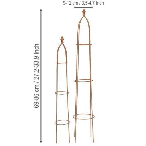 Article Obélisque en métal aspect rouille avec treillis, 69/86 cm, lot de 2