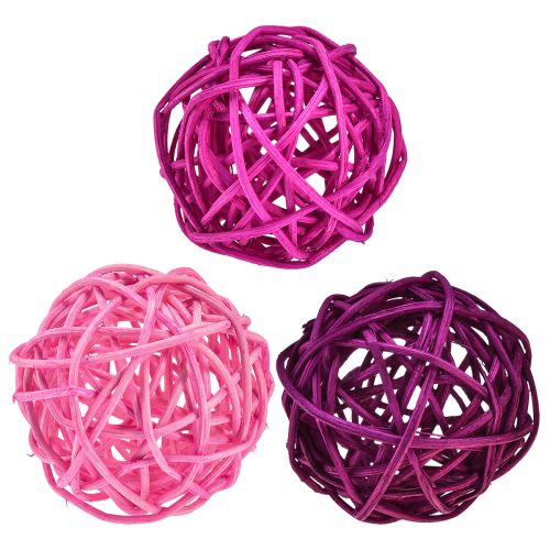 Boules de rotin rose clair rose violet assortis rotin Ø5cm 24 pcs