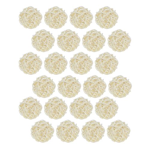 Boule en rotin blanchie crème Ø5cm décoration de table lot de 24 | Floristik24.fr