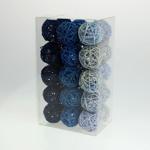 Floristik24 Boule en rotin bleu clair, bleu, bleu foncé 30pcs.