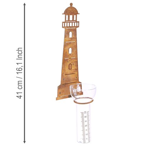 Article Pluviomètre décoratif aspect phare rouillé – 41 cm, finition rouille
