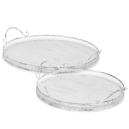 Floristik24 Plateau rétro avec anses plateau rond blanc Ø26/33cm lot de 2
