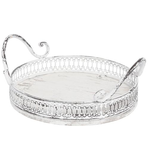 Floristik24 Plateau rétro avec anses plateau rond blanc Ø26/33cm lot de 2