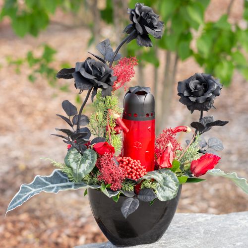 Article Fleur de rose en soie noire 63cm