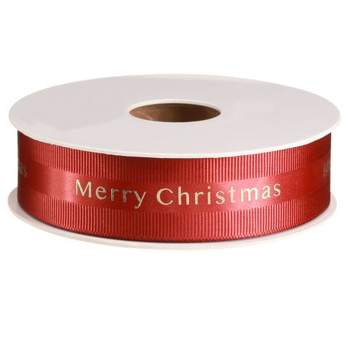Article Ruban de Noël rouge avec inscription dorée "Joyeux Noël", largeur 25 mm, longueur 20 m