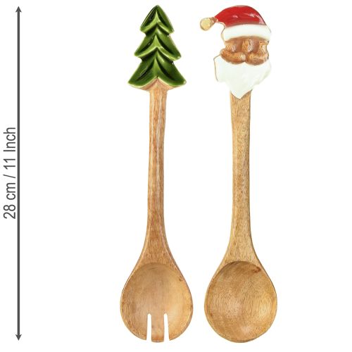 Article Couverts à salade en bois pour Noël 28 cm lot de 2