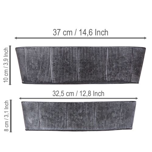 Article Bol ovale en métal, noir et gris, style vintage, 32,5/37 cm, lot de 2.