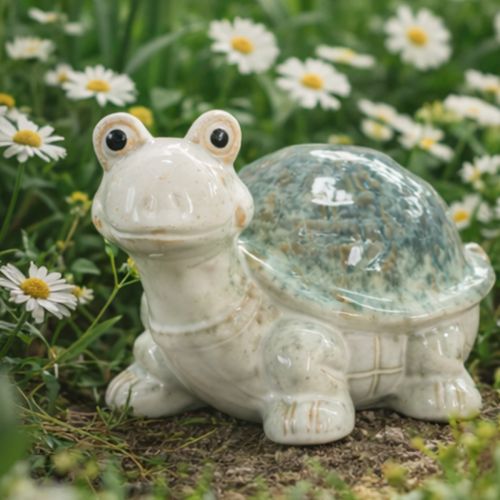 Article Figurine de tortue en céramique, objet décoratif de 22 cm, idéale pour attirer le regard dans votre salon.