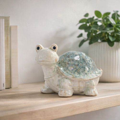 Article Figurine de tortue en céramique, objet décoratif de 22 cm, idéale pour attirer le regard dans votre salon.