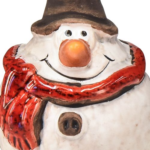 Article Figurine de bonhomme de neige en céramique, 8,5 cm, avec haut-de-forme et écharpe rouge - Décoration de Noël et d&#39;hiver - 3 pcs