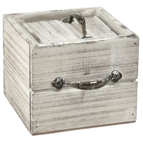Article Ensemble de tiroirs en bois avec poignée, blanc essuyé, 12x12 cm et 9x9 cm – Rangement rustique – Lot de 2